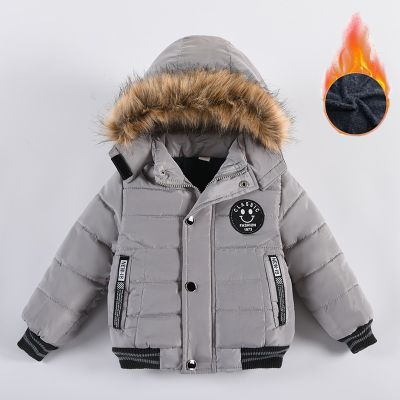 2-6 Years Autumn Winter Boys Jacket Warm Fur Collar Fashion Baby Girls Coat Hooded Zipper Outerwear Birthday Gift Kids Clothes