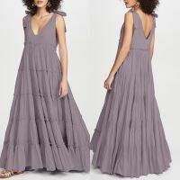 【YF】 Women Summer Maxi Long Dress ZANZEA Fashion Lace Up V Neck Ruffles Sundress Solid Sleeveless Party Casual Sarafans Vestidos7