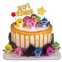 （koko party supplies） ชุดคัพเค้กท็อปเปอร์การ์ตูนปลาฉลาม,เด็กวันเกิดเด็กผู้ชายของตกแต่งงานปาร์ตี้ลูกน้อยของตกแต่งเค้กการ์ตูนรูปฉลาม