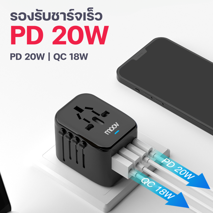 เหลือ-564บ-คูปองใต้สินค้า-moov-ta02-หัวแปลงปลั๊กไฟ-universal-travel-adapter-หัวชาร์จเร็ว-qc-3-0-pd-20w-อแดปเตอร์-us-aus-eu-uk-usb-a-type-c-อะแดปเตอร์-ปลั๊กไฟต่างประเทศ