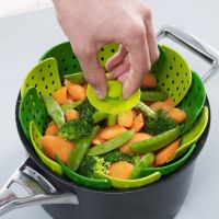 【CC】○  Folding Steamer Retractable Plastic Food Steaming Basket Fruit Vegetable Vapor Cooker Dish Drain Rack