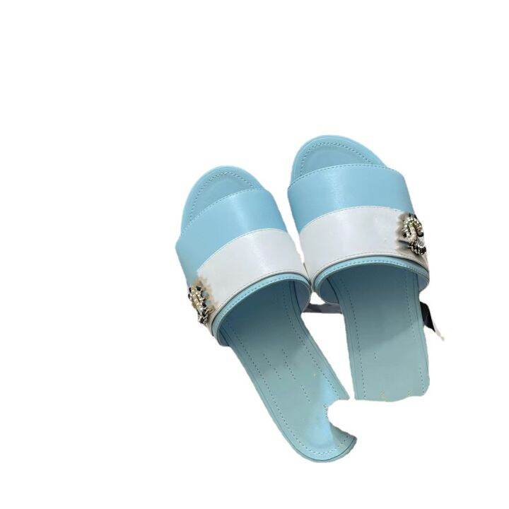 2023-new-open-toe-flat-bottom-slippers-pearl-rhinestone-buckle-one-line-slippers-for-women