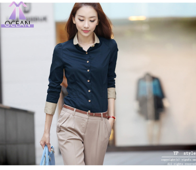 XIANG NIAN NIเสื้อสีน้ำเงินแขนยาวเสื้อเชิร์ตขนาดใหญ่แฟชั่นเกาหลีเสื้ออาชีพผู้หญิง