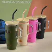 △▫ rfefefewfeerew 32oz Glass Tumbler Cup Drinkware com palha e tampa reutilizável Smoothie Copo de café gelado Car Use