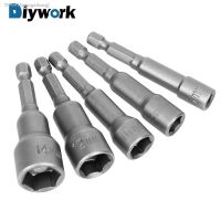 ◆ DIYWORK Wind Approved Sleeve Electric Nut Driver Set 6/8/10/12/14MM Drill Bit Adapter Strong Magnetic Hex Socket Sleeve Nozzles