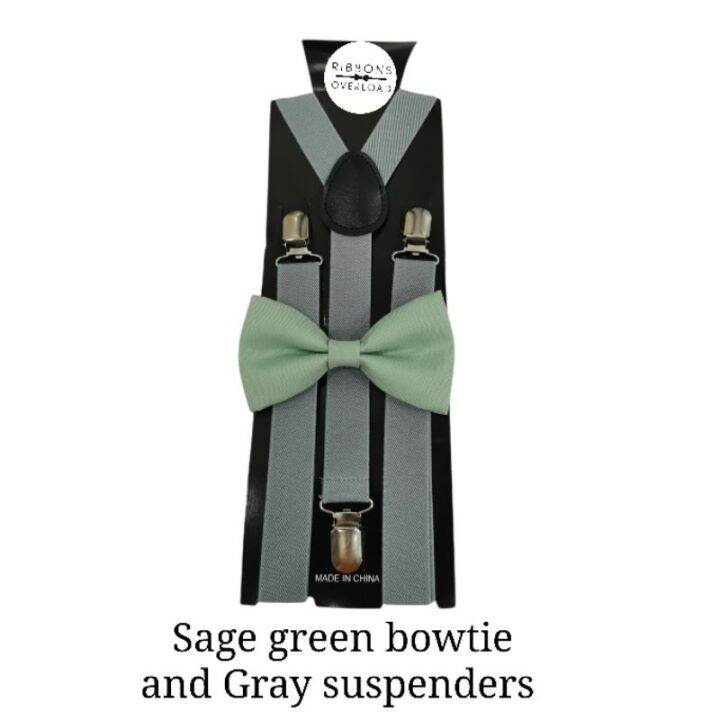 COD Sage green bowtie and Gray suspenders Lazada PH