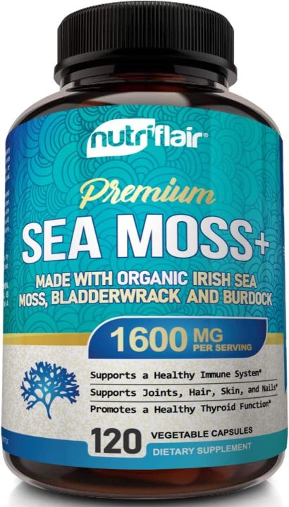 NutriFlair Irish Sea Moss Plus 1600mg, 120 Capsules - Wildcrafted Raw Moss  Powder with Bladderwrack & Burdock Root - Pills Thyroid & Immune Support,  Cell, Skin, Hair, Nails, Gut Cleanse, Keto & Detox | Lazada