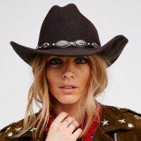 [Fine Jewelry]100 WoolWomem MenCowboy Hat With Wide Brim Punk Belt CowgirlCap WithToca Sombrero Cap 23