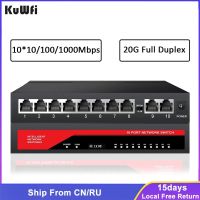 KuWFi 10 Port Gigabit Network Switch 10/100/1000Mbps 8 Port Gigabit with 2 Uplink Ports IEEE 802.3af/at Fast Ethernet Switch