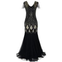 【YF】 2023 Women 1920s Great Gatsby Dress Long 20s Flapper Vintage V Neck Short Sleeve Maxi Party for Prom Cocktail S-XL