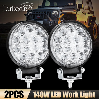 2PC Round 140W LED Work Light Spot Lamp Offroad Truck Tractor Boat SUV UTE 1224V 9000LM 6000K Driving Lamp Car Accessories