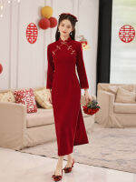 （HOT) Tang Mengyu ใหม่ cheongsam ยาวชั้นเดียวแขนใหญ่คว่ำ 。7155 รุ่น