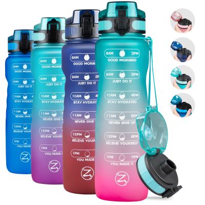 【High-end cups】 ZOMAKE 32Oz ขวดน้ำสร้างแรงบันดาลใจที่มีเครื่องหมายเวลารั่วซึมขวดน้ำกีฬา BPA FreeFruit ขวดน้ำกีฬา1ลิตร