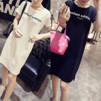 Korean Casual Loose T-shirt Dress Women Short Sleeve O-neck Letter Print Dress