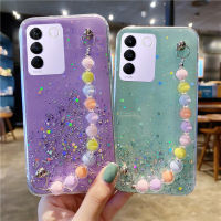 เคสโทรศัพท์สำหรับ VIVO V27E ใสลายดาวส่องแสงเป็นประกายระยิบระยับเคสมือถือแบบนิ่มฝาหลัง2023 V27e Vivo พร้อมสร้อยข้อมือไข่มุกสีสันสดใส