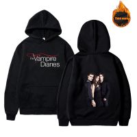 [Qinqin clothing]The Vampire Diaries Harajuku พิมพ์ Hoodies โลโก้เย็นเสื้อสวมหัวลำลอง Streetwear แฟชั่นเสื้อแขนยาว