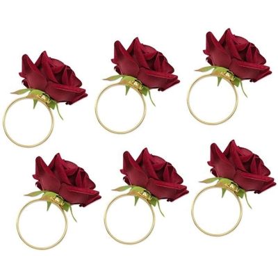 Red Rose Shape Towel Buckle Wedding Party Valentines Day Hotel Table Decor Metal Napkin Holder Rings 6Pcs