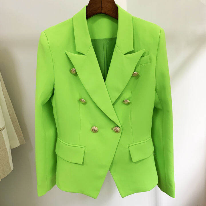 high-street-newest-2021-designer-jacket-womens-classic-lion-buttons-double-breasted-slim-fitting-blazer-neon-green