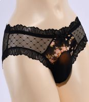 Mens Sissy Pouch Briefs Floral Lace Mesh See-through Peni Sleeve Mid-Waist Panties Underwear Breathable Briefs