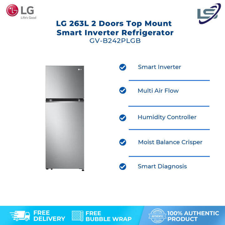LG 263L 2 Doors Top Mount Smart Inverter Refrigerator GVB242PLGB
