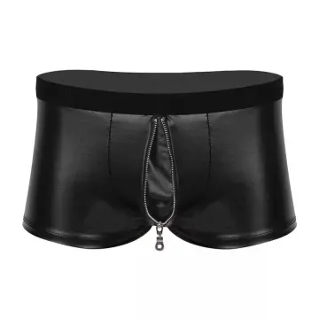 Mens Sexy Soft Leather Short Pants For Sex Latex Sheath Underwear