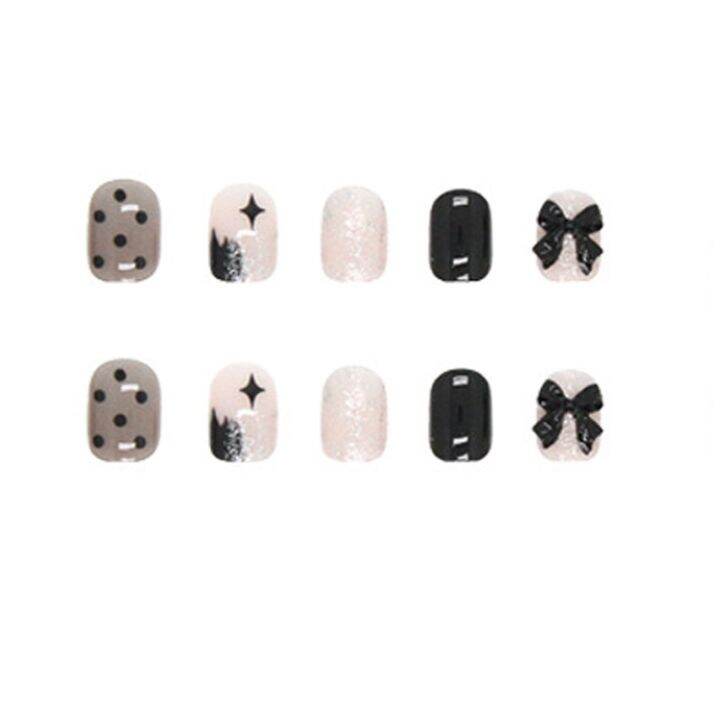 cod-cool-dark-manicure-patch-polka-dot-bow-three-dimensional-wearing-nail-piece-short-section-versatile-fake-stickers