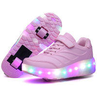 XGT Teenager Biwheel Rage Shoes Charging Luminous LED Shoes Detachable Roller Skating Shoes Button Pop-up Roller Skating Shoes