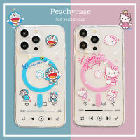 การ์ตูนโดราเอมอนน่ารักสวัสดี Hello Kitty MagSafe เคสโทรศัพท์ชาร์จไร้สายใช้ได้กับ iPhone 15 Plus 14 13 12 11 Pro Max 14Plus 15pro เคสกันกระแทกฝาหลัง TPU