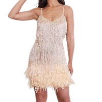 GDS Sequins Tassel Dance Party Dress Deep V Neck แขนกุด Summer Beach Dress