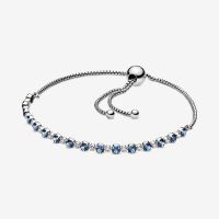 New 925 Sterling Silver Blue Wavy Slider Bracelet For Women Fashion Crystal Blue And Clear Sparkle Slider Bracelet DIY Jewelry