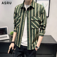 ASRV เสื้อแขนยาวเสื้อเชิ๊ตลายทางใส่สบายหลวมของผู้ชายสามารถทับเสื้อผู้ชายได้