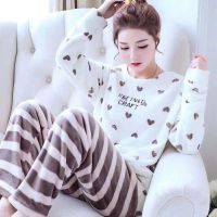 【NEW Popular】✁ชุดนอนผู้หญิงไซส์ใหญ่พิเศษชุดนอนผ้าฝ้ายชุดนอนสบายๆ Baju Tidur-ชุดนอนผู้หญิงผ้าขนแกะปะการังฉบับภาษาเกาหลีพลัสไซส์ผ้าสักหลาดฤดูใบไม้ร่วงและฤดูหนาวน่ารักให้บริการที่บ้านสำหรับสุภาพสตรีชุดฤดูใบไม้ผลิ