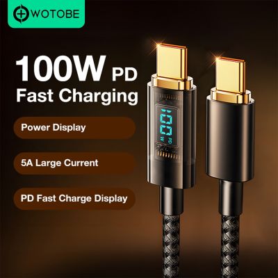 WOTOBEUS PD100W USB C to USB C Cable 5A E-Mark LED Digital Display Fast Charging 3m Cable For Samsung S20 S21 Ultra  iPad laptop Cables  Converters