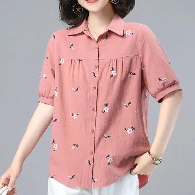 Cotton Short Sleeve Shirt Women Summer Fashion Floral Top Large Size Cardigan Korean Style Lapel Workwear Shirts