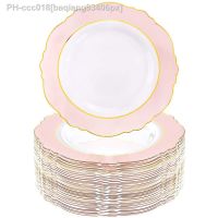 【CW】◙㍿▥  20Pcs Disposable Dinner Plate Baroque Pink and Gold Plastic Birthday Wedding Mothers Day Tableware Supplies