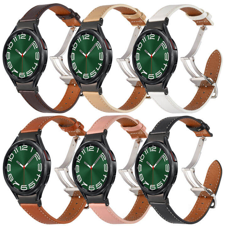 ใช้บังคับ-galaxy-watch6-classic-สายหนังแท้รุ่นใหม่-samsung-6-สายรัดข้อมือหนังชั้นหนึ่งหัวเข็มขัดพับได้