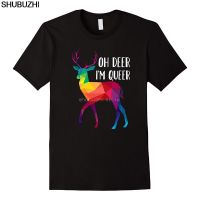 เสื้อยืดพิมพ์ลายแฟชั่นใหม่ เสื้อยืด ผ้าฝ้าย พิมพ์ลาย Oh Deer IM Queer - Funny Pun Lgbt Rainbow Gay Pride สําหรับผู้ชาย