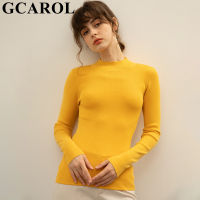 GCAROL Women Stand Collar Mercerized Cotton Slim Sweater Stretch Fit To Body Knitted Jumper Fall Winter Daily Jersey Knitwear