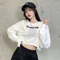 COD DSFERTRETRE Womens Crop Top High Waisted Jazz Street Hip Hop Tee Fashion Letters Floating Waist Long Sleeve T-shirt Oversized Teenage Clothes