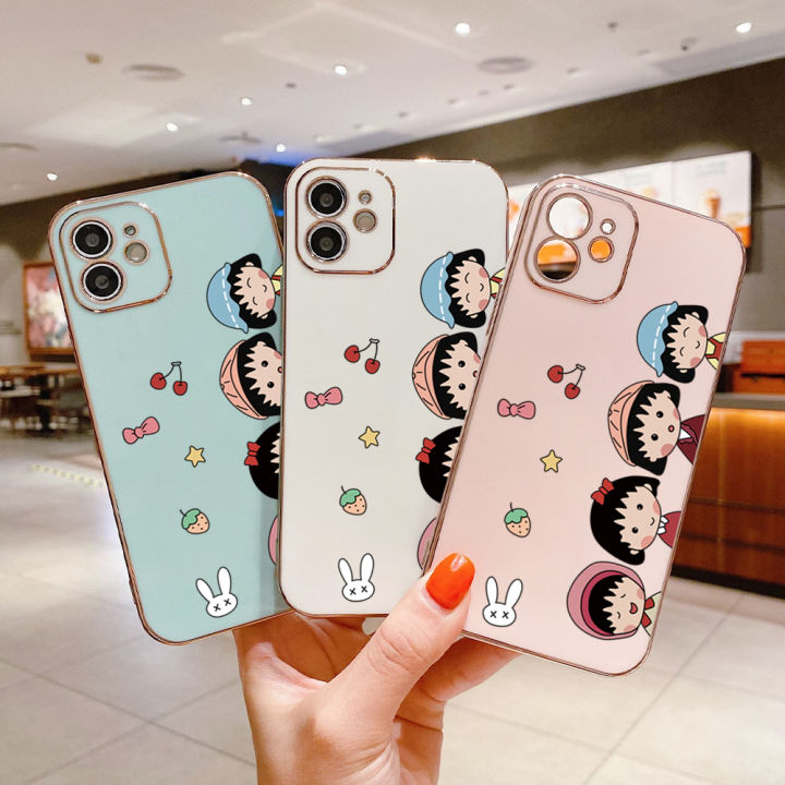 ggk-เคสสำหรับ-oppo-reno10-pro-5g-ฟรีสายคล้องลายการ์ตูนน่ารักน่ารักน่ารักชิบิมาคุโคเช่เคสลายขอบสี่เหลี่ยมชุบเคลือบเคสโทรศัพท์เด็กผู้หญิงเคสโทรศัพท์นิ่ม