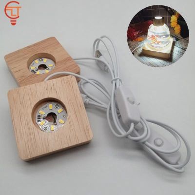 【YF】❒✧  7cm Wood Dispaly Base Glass Resin Ornament Night Lamp Rotating Display