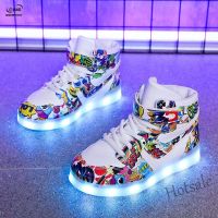 【hot sale】 卍▩► C19 Boys and Girls Rechargeable Luminous Shoes Colorful Lights Flash Childrens Soccer Shoes Sneakers Hip-hop Mid-top Sneakers