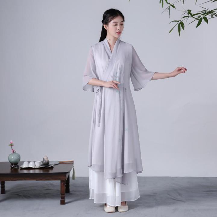 hanfu-zou-ลูกไม้ขึ้น2022-สไตล์ชาติพันธุ์ชุดชาเซนสองชั้นชุดปลายกระโปรงบานสีขาวสำหรับผู้หญิง