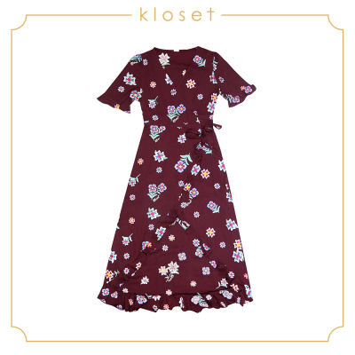 Kloset Ruffle Midi Dress (SH18-D008)เสื้อผ้าผู้หญิง เสื้อผ้าแฟชั่น เดรสแฟชั่น เดรสผ้าปัก