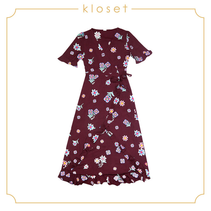 kloset-ruffle-midi-dress-sh18-d008-เสื้อผ้าผู้หญิง-เสื้อผ้าแฟชั่น-เดรสแฟชั่น-เดรสผ้าปัก