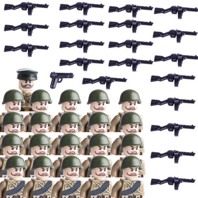 MOC WW2 Soviet Soldiers Figures Building Blocks Russian Army Weapons PPSH s Cannon Bricks Mini Parts Military Toy Children