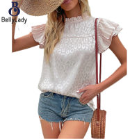 100% Polyester Fashion Women Clothing 2023 New Ruffled Leopard Print Short-sleeved Blouse【fast】