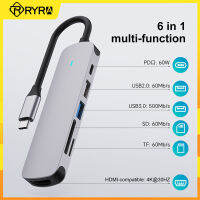 RYRA 6 In 1 Type-C Hub Multi Port USB 3.0 2.0 Splitter PD 60W อะแดปเตอร์ชาร์จ Sdtf Card Reader สำหรับ Xiaomi PC