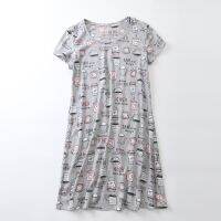 【Latte good womens dress】 ถักชุดนอนผ้าฝ้ายแขนสั้นการ์ตูนน่ารักพิมพ์หน้าแรกนอนท็อปส์หญิงขนาดบวกชุดนอนชุดนอนสวมใส่