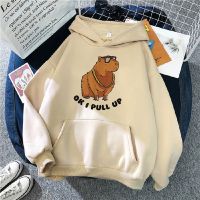 [Qinqin clothing]Kawaii การ์ตูน Capybara Hoodies ผู้ชาย Harajuku แฟชั่นกราฟิก Streetwear Unisex Hooded ฤดูหนาว Warm เสื้อชาย